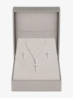 Simply Silver 925 Cubic Zirconia kruis set met geschenkverpakking