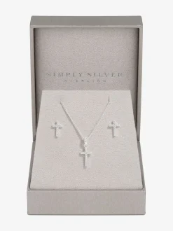Simply Silver 925 Cubic Zirconia kruis set met geschenkverpakking