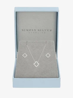 Simply Silver Cubic Zirconia Pave Open Clover Gift Box Set