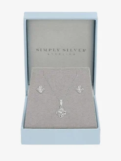 Simply Silver Polished Diamond Cut Clover Set Gift Box