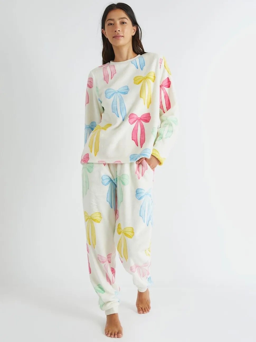 Skinnydip Multicolour Bow Twosie Fleece Pyjamas Set