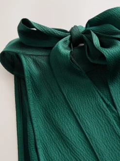 Smaragdgroen - Satijnen halter mouwloze midi-jurk met textuur