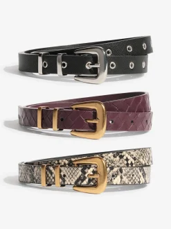 Snake Print, Burgandy and Black - Friends Like These Belts 3 Pack