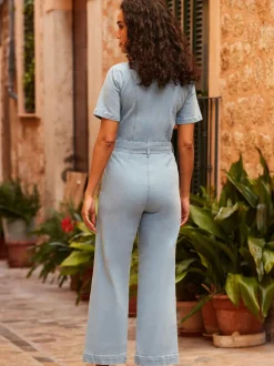 Sosandar - Culotte-denim jumpsuit met D-ringceintuur