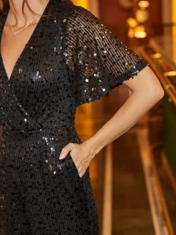 Sosandar - Jumpsuit met engelmouwen en lovertjes