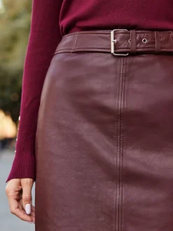 Sosandar - Leren midikokerrok met panelen