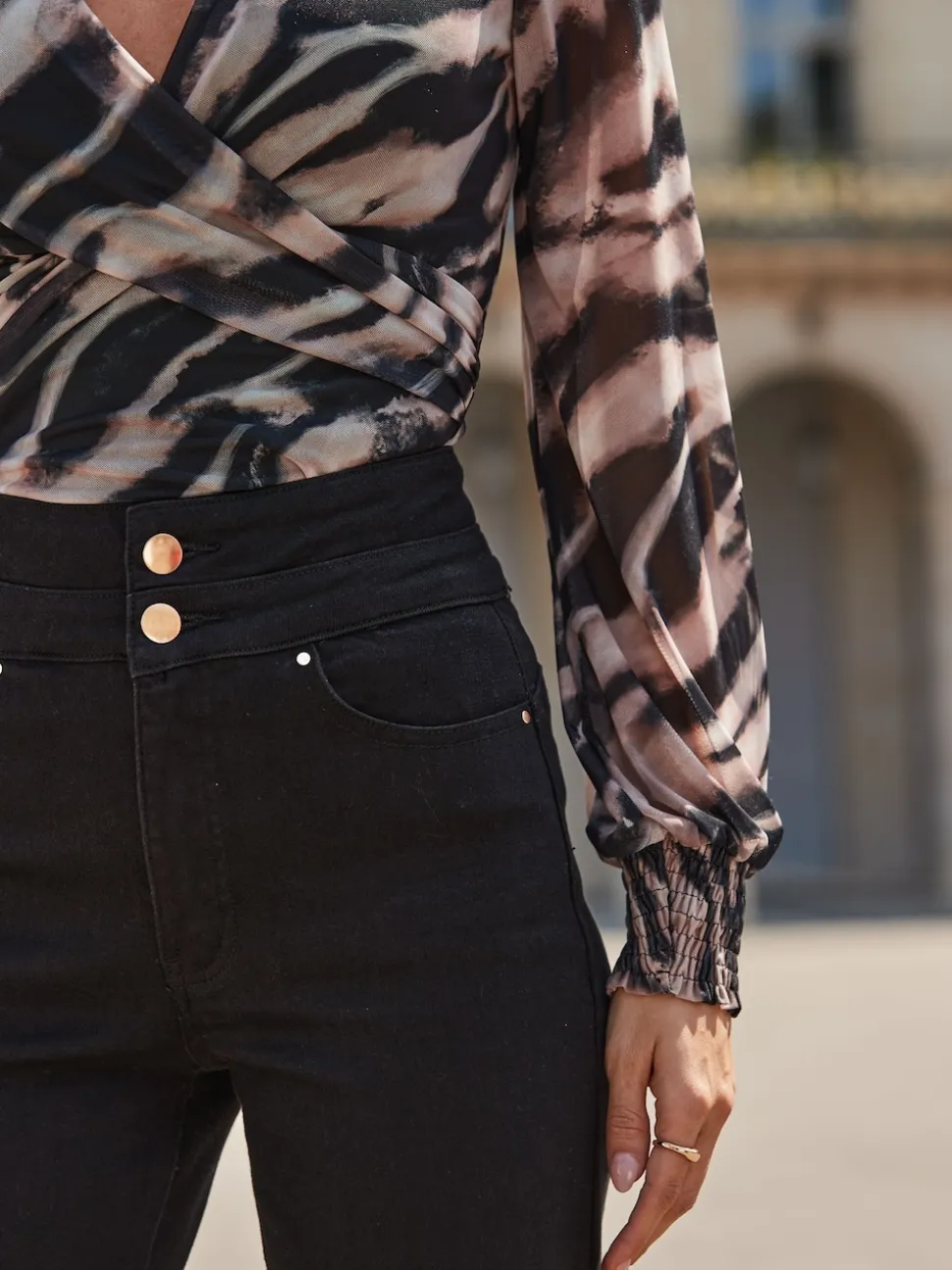 Sosandar Abstract Print Wrap Front Top