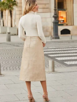 Sosandar Croc Print Faux Leather A-Line Skirt