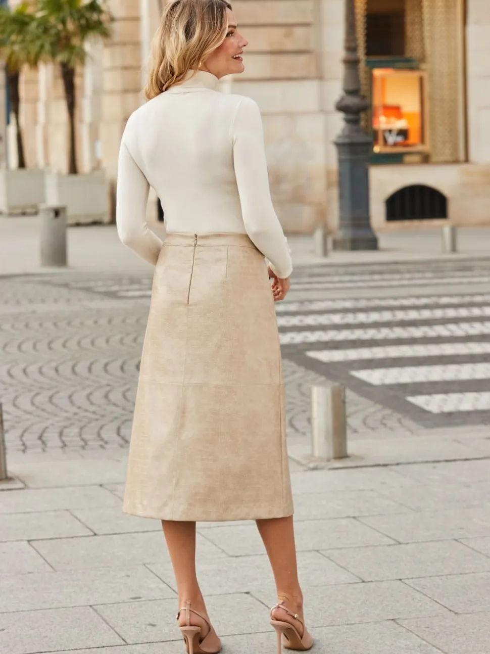 Sosandar Croc Print Faux Leather A-Line Skirt