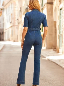 Sosandar Denim Kick Flare Jumpsuit