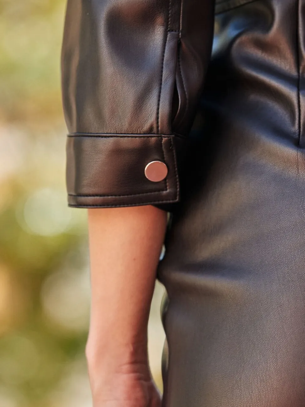 Sosandar Faux Leather Popper Midi Pencil Dress