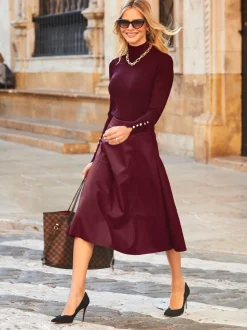 Sosandar Leather Look Panelled A-Line Midi Skirt