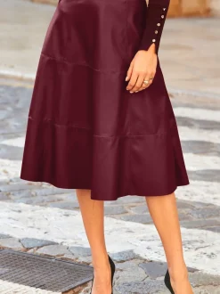 Sosandar Leather Look Panelled A-Line Midi Skirt