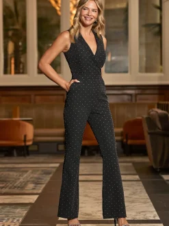 Sosandar luxe sprankelende jumpsuit met studs en uitlopende pijpen