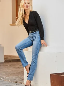 Sosandar V-Neck Ruched Shoulder Top