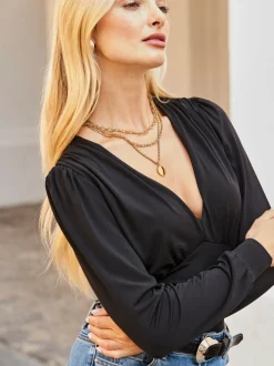 Sosandar V-Neck Ruched Shoulder Top