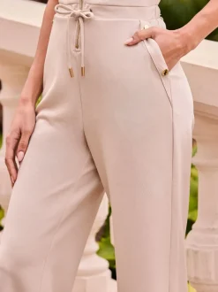 Sosandar Zip Front Drawstring Waist Wide Leg Jumpsuit