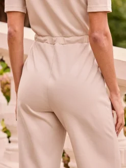 Sosandar Zip Front Drawstring Waist Wide Leg Jumpsuit