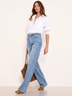 Studded Mid Wash Blue - Lipsy Wide Leg Jeans
