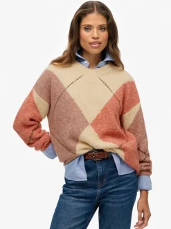 Superdry Oversized Argyle V-Neck Jumper