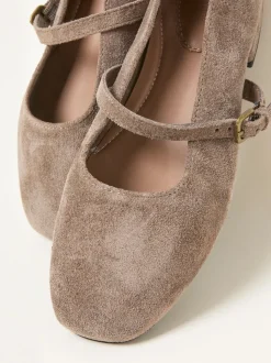Taupe - FatFace Suede Mary Jane Flat