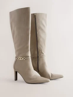 Taupe - Forever Comfort® - Kniehoge laarzen met hak en hardware