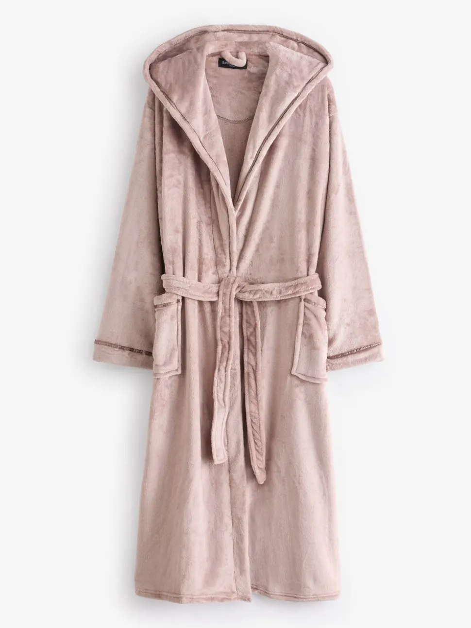 Taupe - Loungeable Christmas Ribbon Trim Luxury Fleece Hooded Maxi Robe