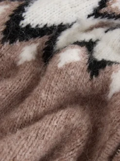 Taupe - Nothing Ordinary Check Fairisle Pattern Knit Zip Through Jumper With Wool