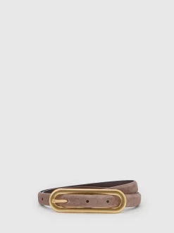 Taupe - Reiss Chaya smalle leren riem met langwerpige gesp