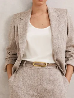 Taupe - Reiss Chaya smalle leren riem met langwerpige gesp