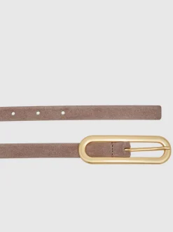 Taupe - Reiss Chaya smalle leren riem met langwerpige gesp