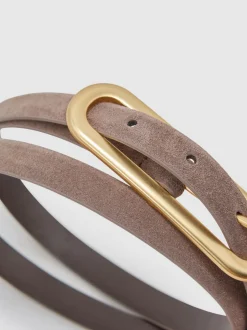 Taupe - Reiss Chaya smalle leren riem met langwerpige gesp