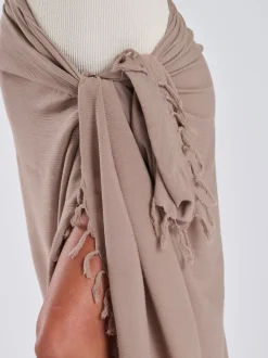 Taupe - South Beach - Gekreukte viscose sarong-tuniek met franje