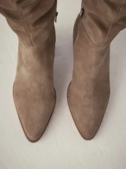 Taupe Brown Suede - Forever Comfort® Slouchy Knee High Block Heeled Boots