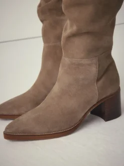 Taupe Brown Suede - Forever Comfort® Slouchy Knee High Block Heeled Boots