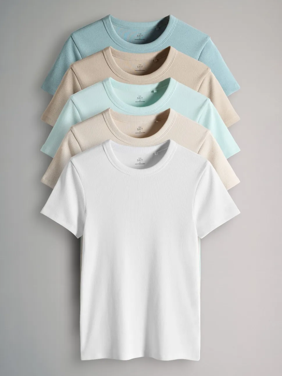 Taupe Brown/Light Brown/Blue/Light Blue/Cream - The Set 5 Pack Korte Mouw Geribd T-shirt