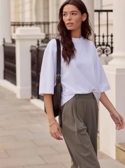 Taupe bruin - N. Premium Wide Leg Tailored Jersey Trousers