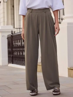 Taupe bruin - N. Premium Wide Leg Tailored Jersey Trousers