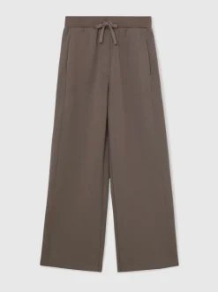 Taupe bruin - Reiss Laney Premium Interlock Wide-Leg Joggers