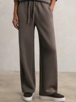 Taupe bruin - Reiss Laney Premium Interlock Wide-Leg Joggers