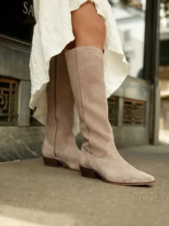 Taupe bruin suède leermix - Forever Comfort® kniehoge contrast western Boots