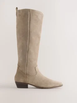 Taupe bruin suède leermix - Forever Comfort® kniehoge contrast western Boots