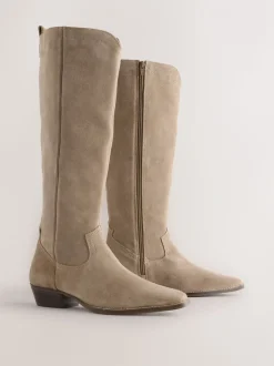 Taupe bruin suède leermix - Forever Comfort® kniehoge contrast western Boots