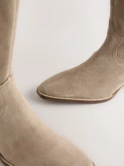 Taupe bruin suède leermix - Forever Comfort® kniehoge contrast western Boots