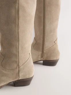 Taupe bruin suède leermix - Forever Comfort® kniehoge contrast western Boots