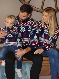 The Little Tailor Blauwe Kerstmis Multicolour Fairisle Katoenen Trui