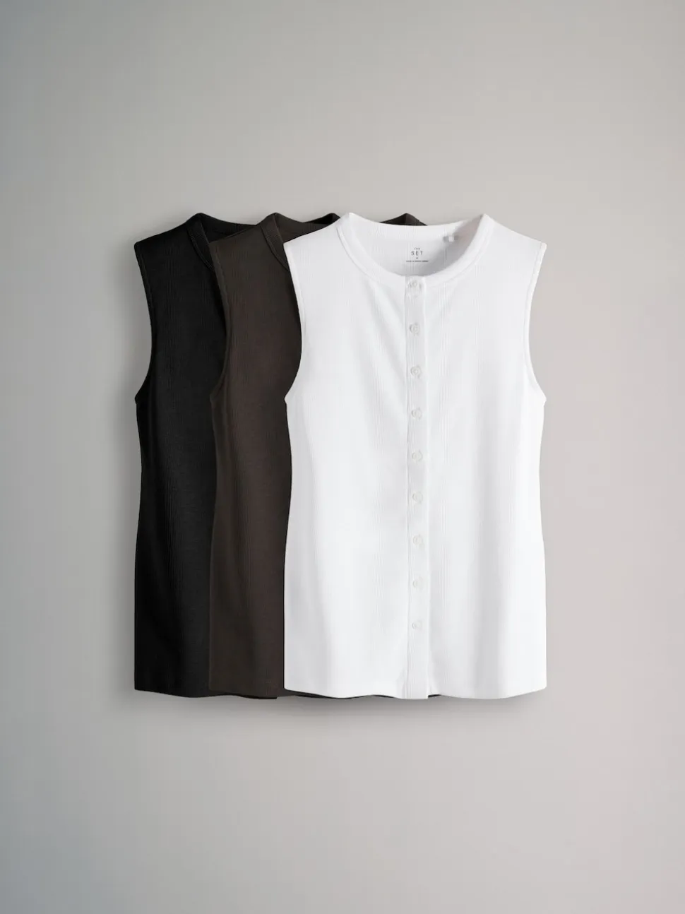 The Set 3 Pack Button Through Ribbed Vests