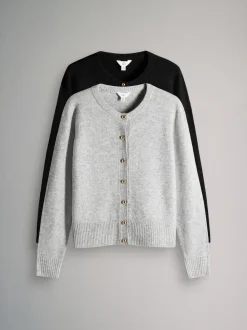 The Set 2 Pack Gold Button Knitted Cardigans With Wool