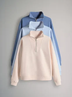 The Set 3 Pack Half Zip Ribbed Funnel Neck Sweatshirts
