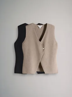 The Set 2 Pack Knitted Gold Button Ribbed Waistcoat
